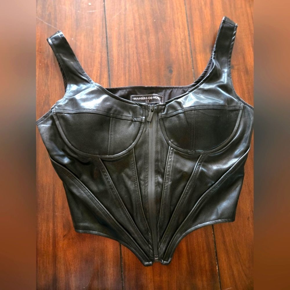 Black PU Leather Corset Top